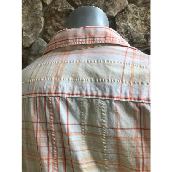 Van Heusen Plaid Orange White Cotton Button Down Shirt Men's Size Large - Picture 4 of 6